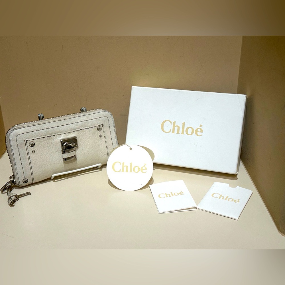 Chloe White Paddington Leather Long Zip Wallet W/Box & Cards
